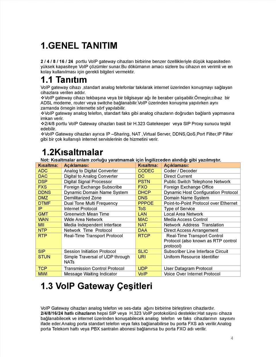 . Tanıtım VoIP gateway cihazı,standart analog telefonlar takılarak internet üzerinden konuşmayı sağlayan cihazlara verilen addır.