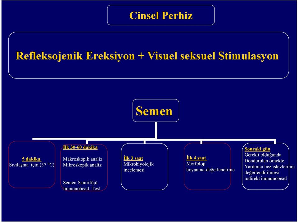 Test İlk 3 saat Mikrobiyolojik incelemesi İlk 4 saat Morfoloji boyanma-değerlendirme Sonraki