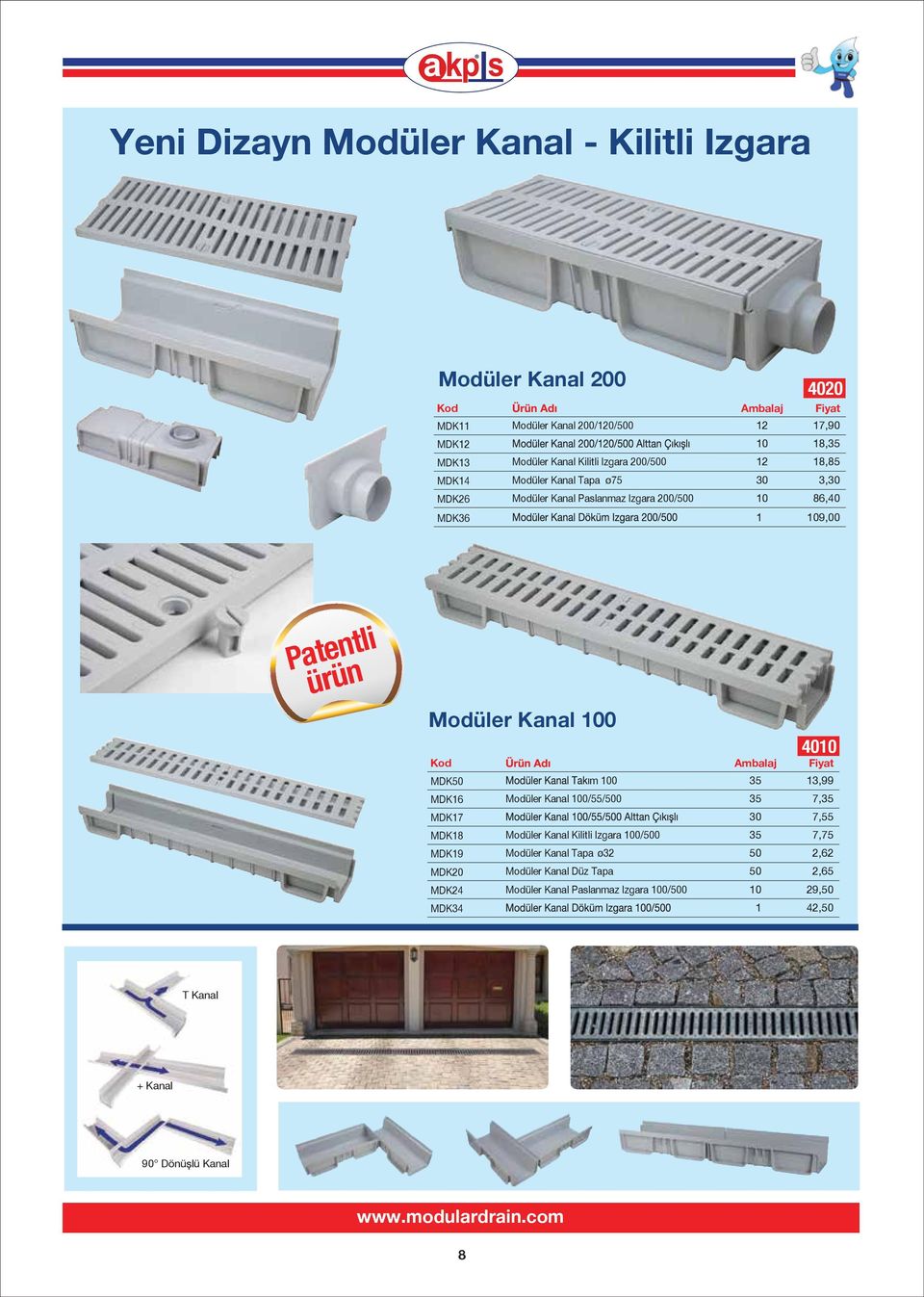 m 00 MDK6 Modüler Kanal 00//0 MDK7 MDK8 Modüler Kanal Kilitli Izgara 00/0 MDK9 Modüler Kanal Tapa ø32 MDK Modüler Kanal Düz Tapa MDK24