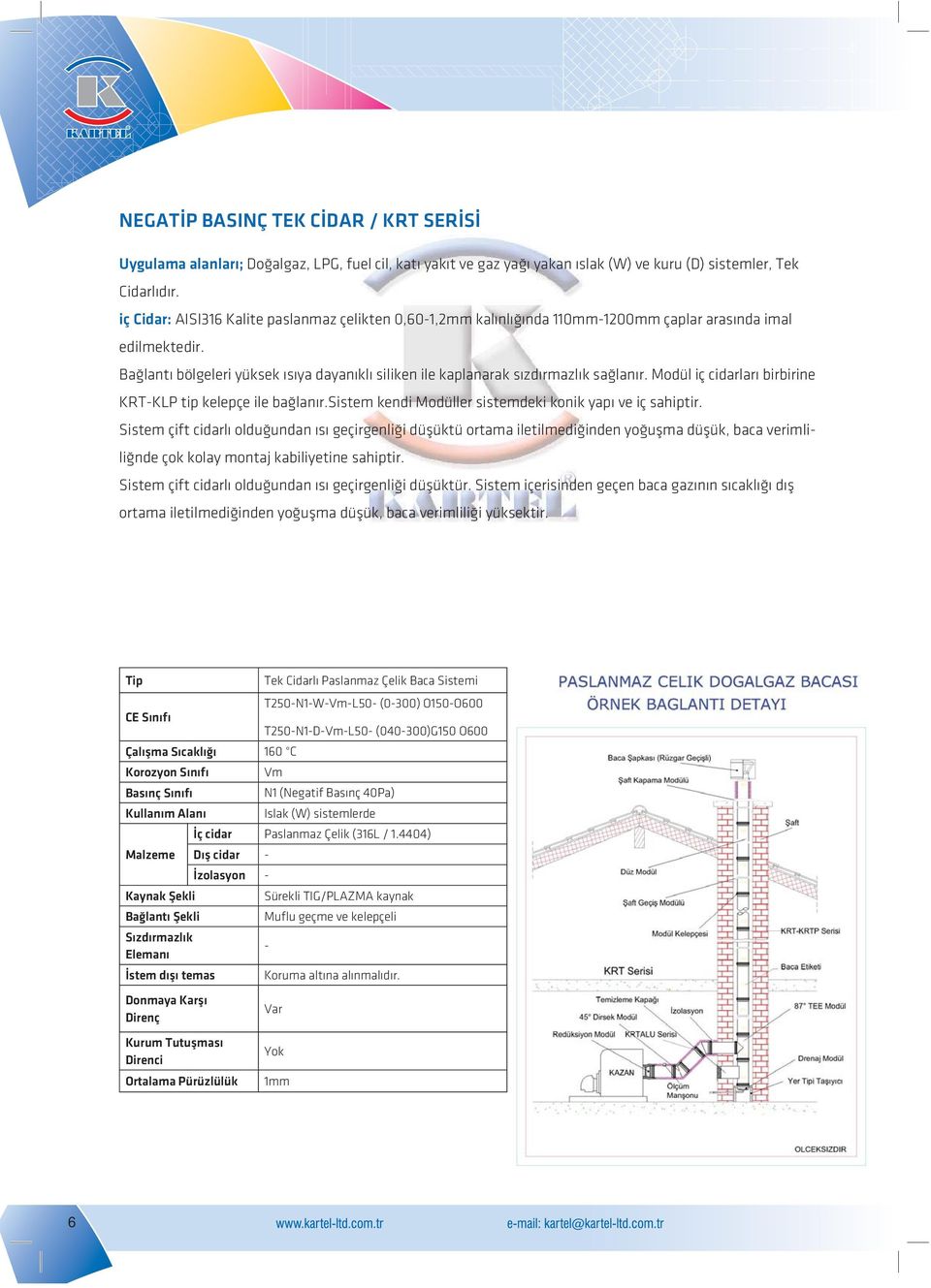 Bağlantı bölgeleri yüksek ısıya dayanıklı siliken ile kaplanarak sızdırmazlık sağlanır. Modül iç cidarları birbirine KRT-KLP tip kelepçe ile bağlanır.