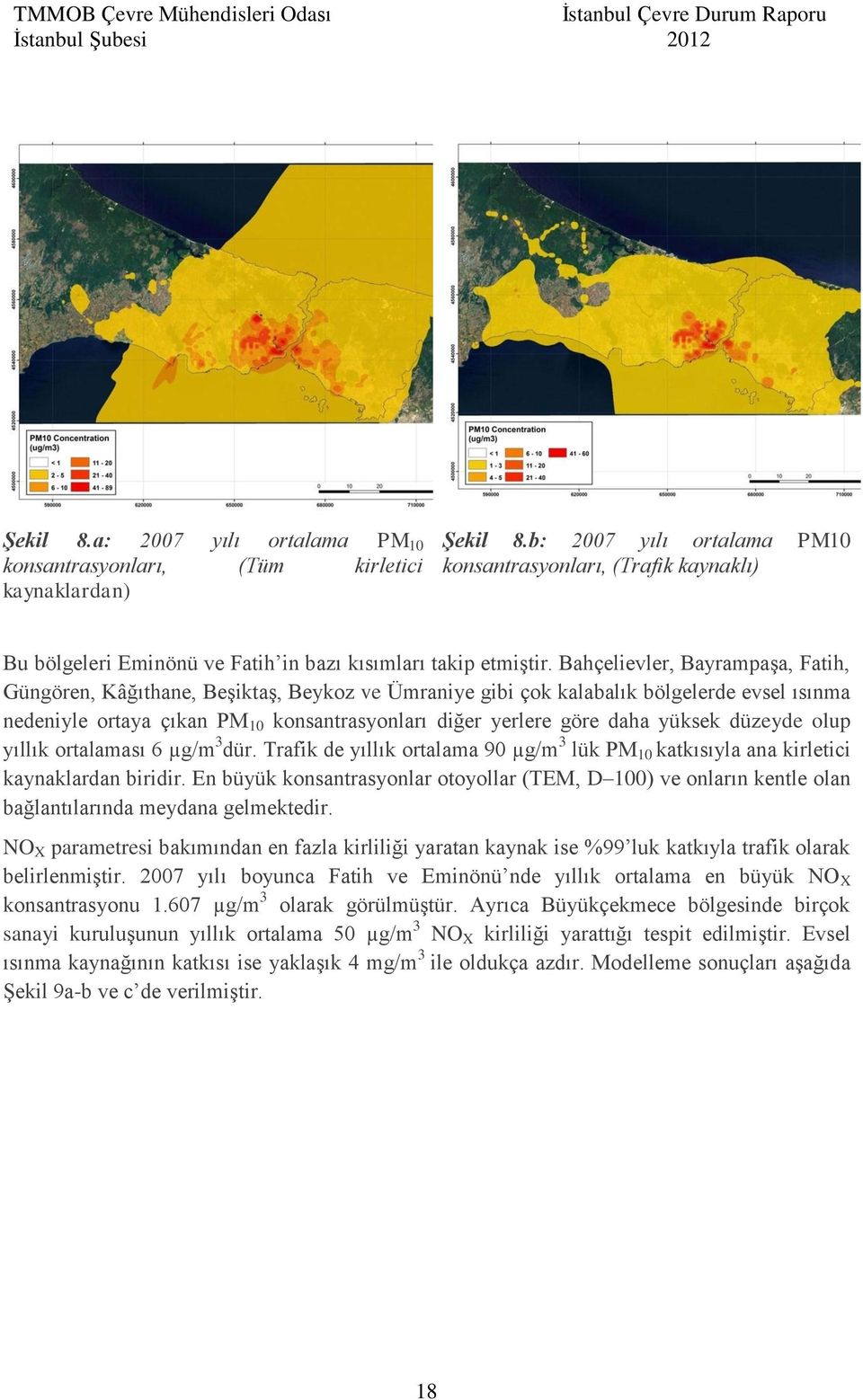 Bahçelievler, Bayrampaşa, Fatih, Güngören, Kâğıthane, Beşiktaş, Beykoz ve Ümraniye gibi çok kalabalık bölgelerde evsel ısınma nedeniyle ortaya çıkan PM 10 konsantrasyonları diğer yerlere göre daha