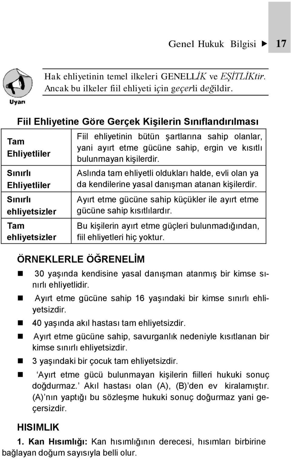 gücüne sahip, ergin ve kısıtlı bulunmayan kişilerdir. Aslında tam ehliyetli oldukları halde, evli olan ya da kendilerine yasal danışman atanan kişilerdir.