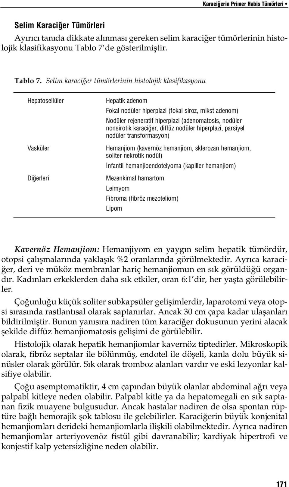 Selim karaci er tümörlerinin histolojik klasifikasyonu Hepatosellüler Vasküler Di erleri Hepatik adenom Fokal nodüler hiperplazi (fokal siroz, mikst adenom) Nodüler rejeneratif hiperplazi