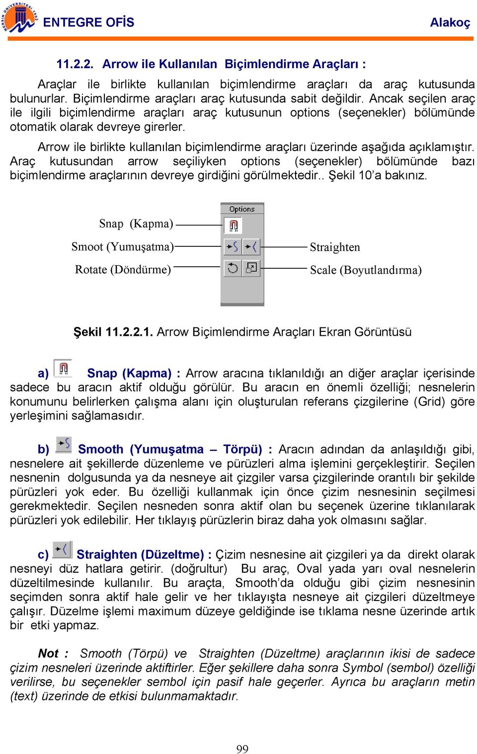 Arrow ile birlikte kullanılan biçimlendirme araçları üzerinde aşağıda açıklamıştır.