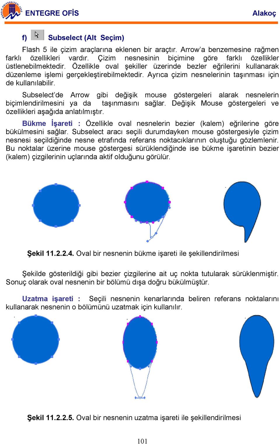 Subselect de Arrow gibi değişik mouse göstergeleri alarak nesnelerin biçimlendirilmesini ya da taşınmasını sağlar. Değişik Mouse göstergeleri ve özellikleri aşağıda anlatılmıştır.