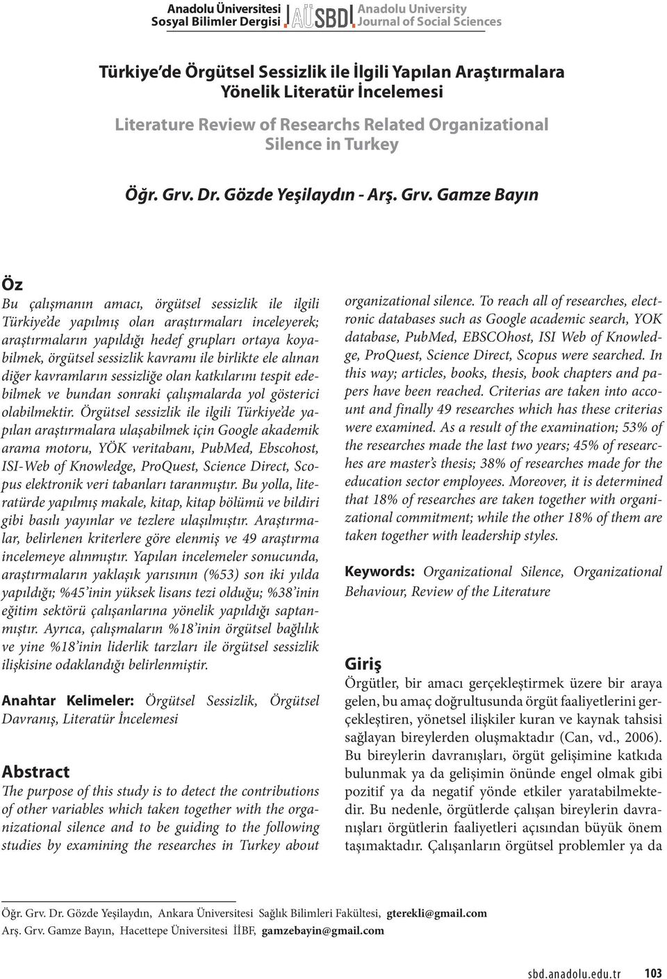 Dr. Gözde Yeşilaydın - Arş. Grv.