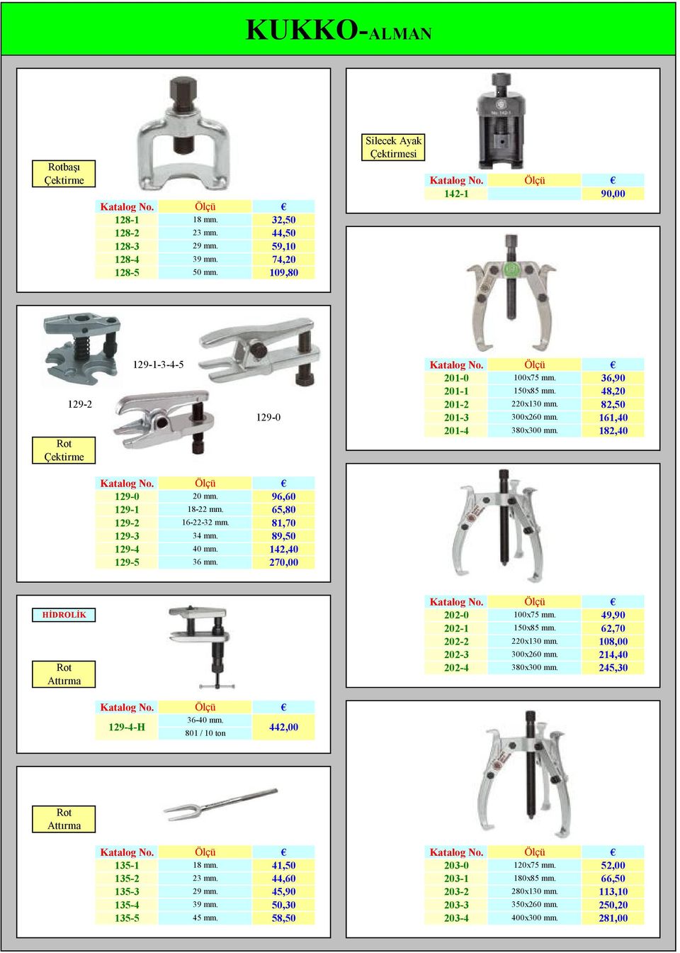 89,50 129-4 40 mm. 142,40 129-5 36 mm. 270,00 Rot Attırma 202-0 100x75 mm. 49,90 202-1 150x85 mm. 62,70 202-2 220x130 mm. 108,00 202-3 300x260 mm. 214,40 202-4 380x300 mm. 245,30 129-4-H 36-40 mm.