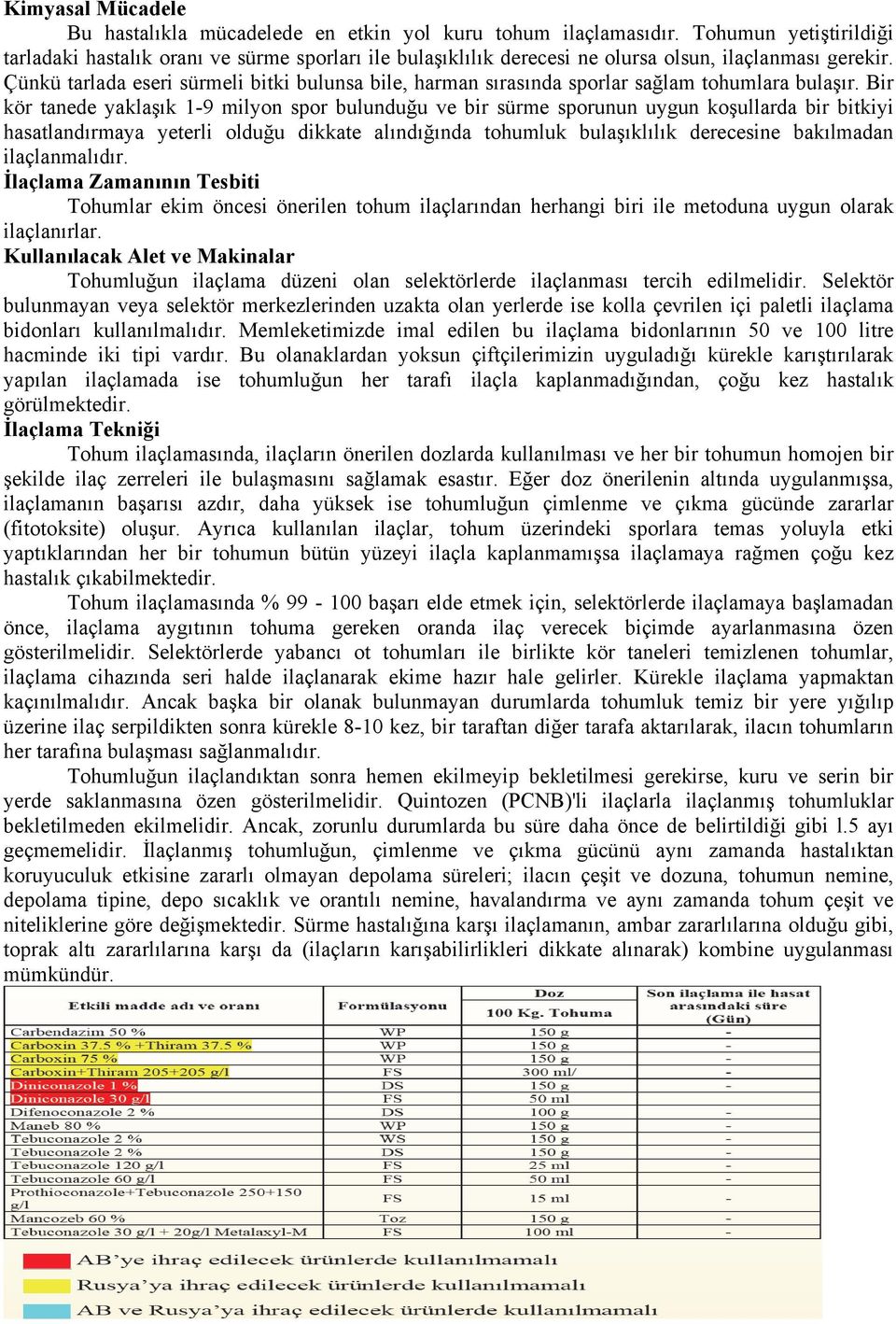 Çünkü tarlada eseri sürmeli bitki bulunsa bile, harman sırasında sporlar sağlam tohumlara bulaşır.