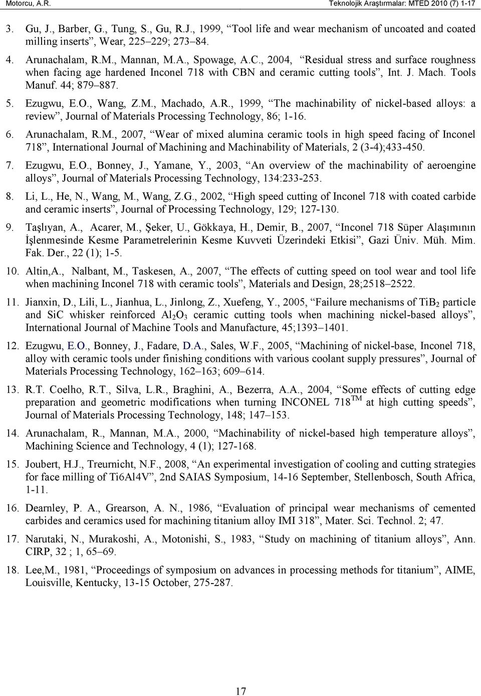 44; 879 887. 5. Ezugwu, E.O., Wang, Z.M.