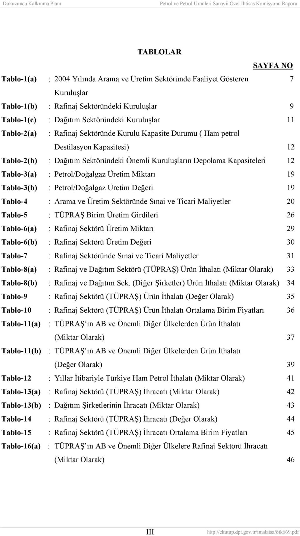 Petrol/Doğalgaz Üretim Miktarı 19 Tablo-3(b) : Petrol/Doğalgaz Üretim Değeri 19 Tablo-4 : Arama ve Üretim Sektöründe Sınai ve Ticari Maliyetler 20 Tablo-5 : TÜPRAŞ Birim Üretim Girdileri 26