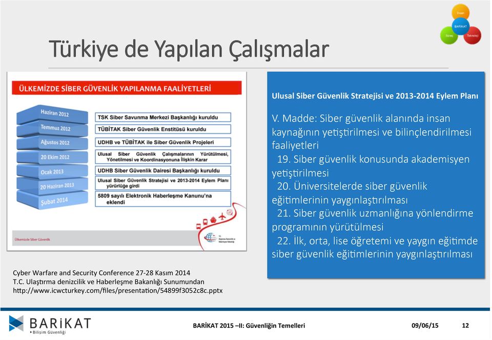 Madde: Siber güvenlik alanında insan kaynağının yecşcrilmesi ve bilinçlendirilmesi faaliyetleri 19. Siber güvenlik konusunda akademisyen yecşcrilmesi 20.