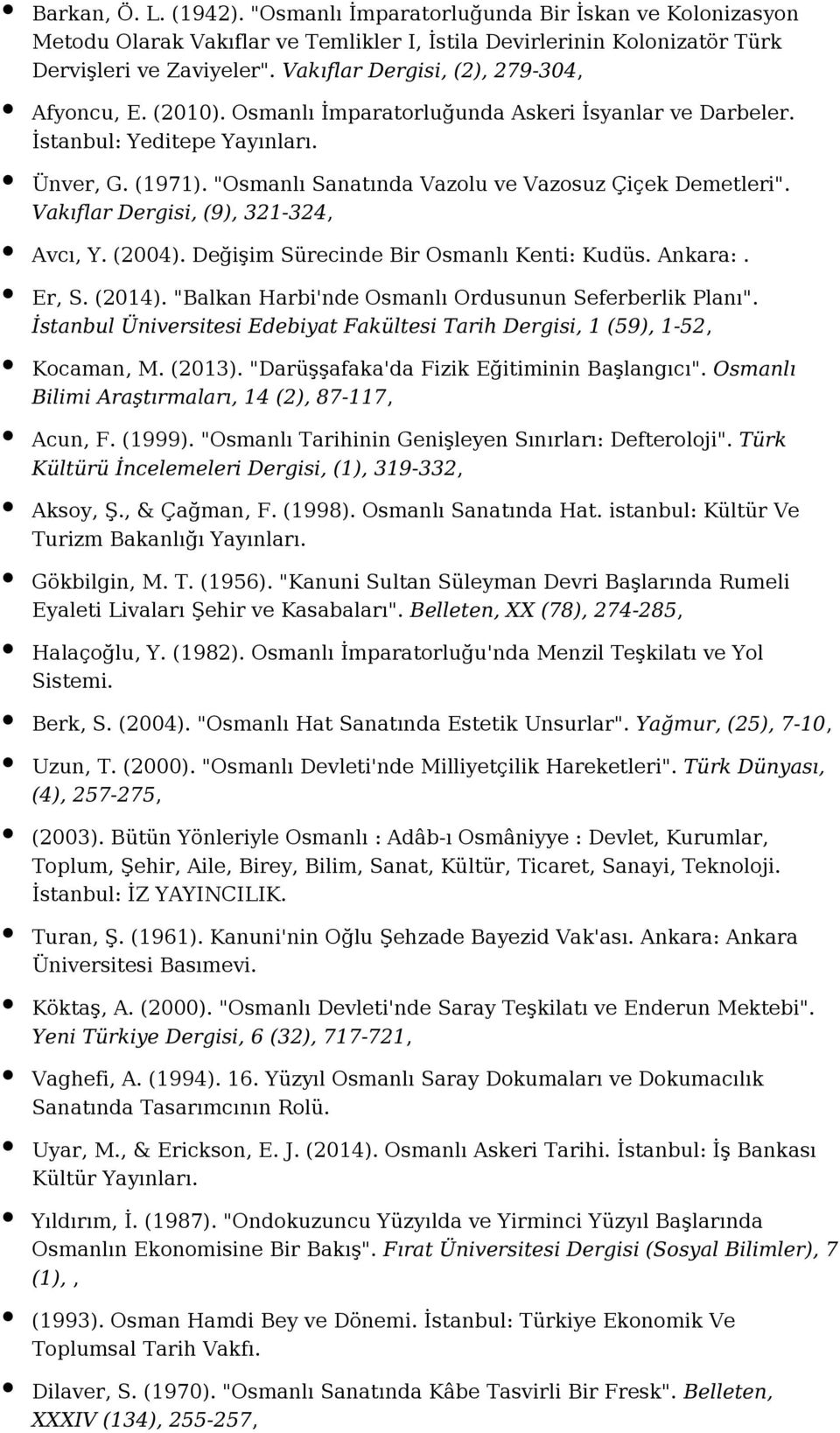 "Osmanlı Sanatında Vazolu ve Vazosuz Çiçek Demetleri". Vakıflar Dergisi, (9), 321-324, Avcı, Y. (2004). Değişim Sürecinde Bir Osmanlı Kenti: Kudüs. Ankara:. Er, S. (2014).