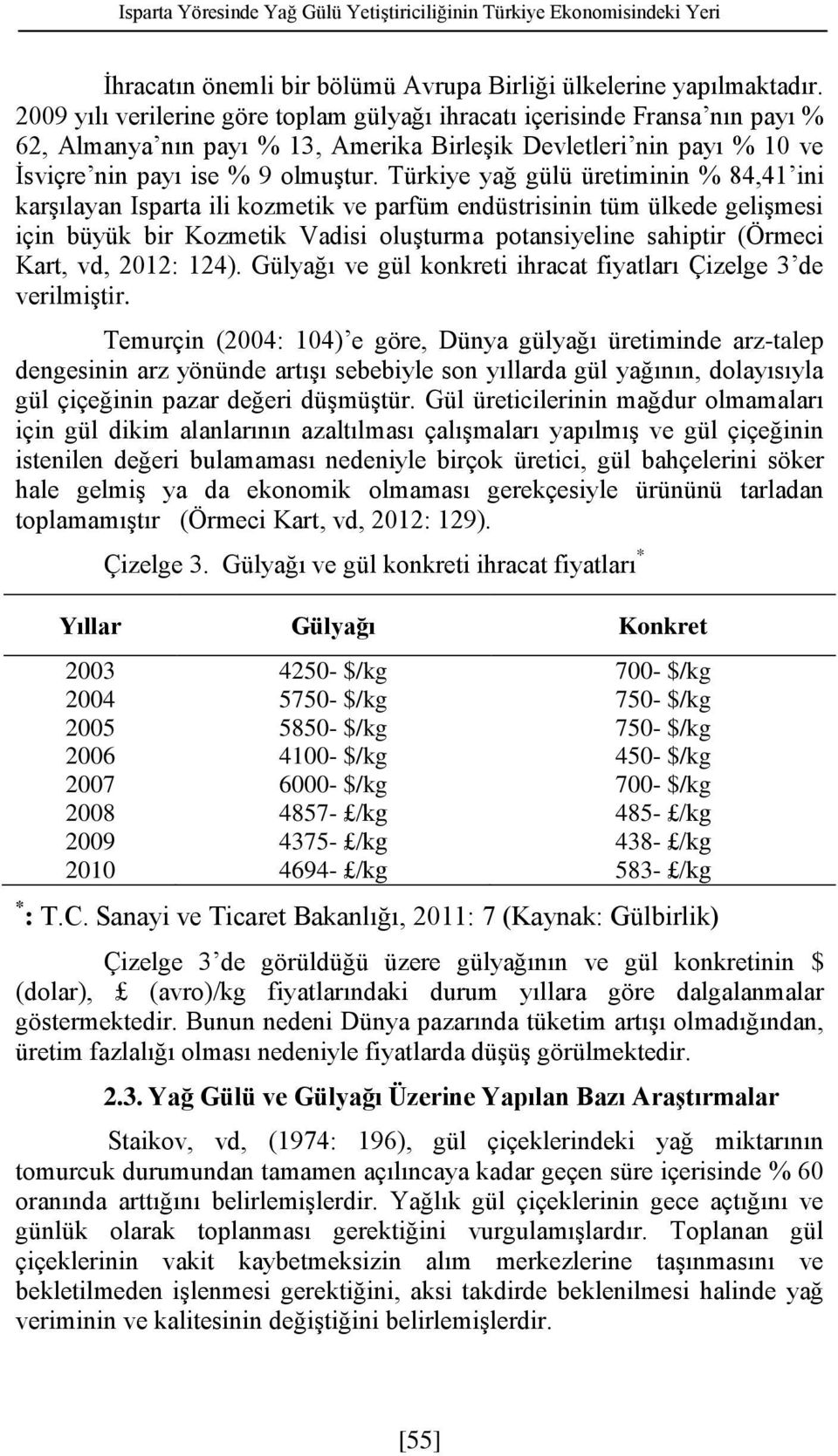 Türkiye yağ gülü üretiminin % 84,41 ini karşılayan Isparta ili kozmetik ve parfüm endüstrisinin tüm ülkede gelişmesi için büyük bir Kozmetik Vadisi oluşturma potansiyeline sahiptir (Örmeci Kart, vd,