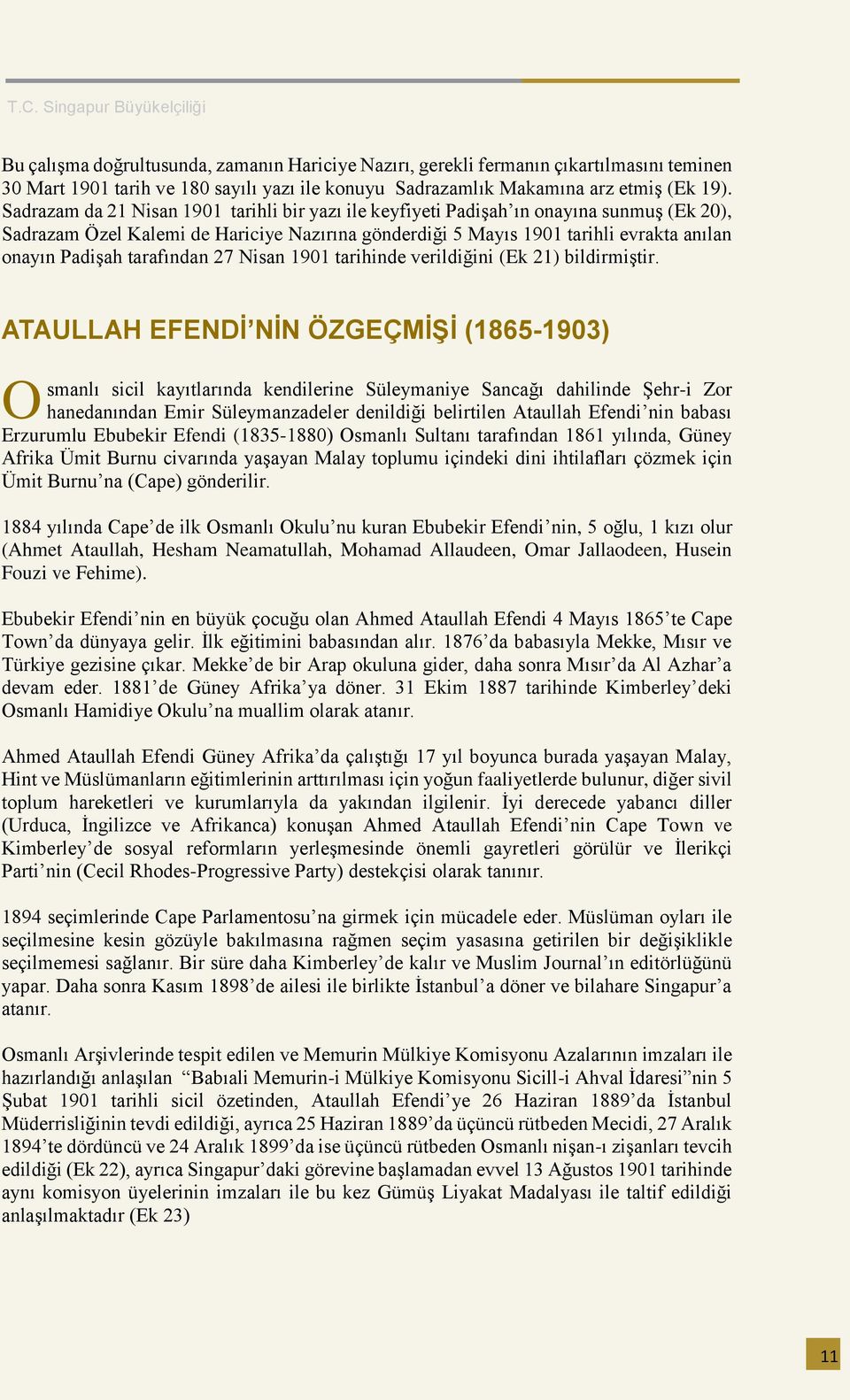 tarafından 27 Nisan 1901 tarihinde verildiğini (Ek 21) bildirmiştir.