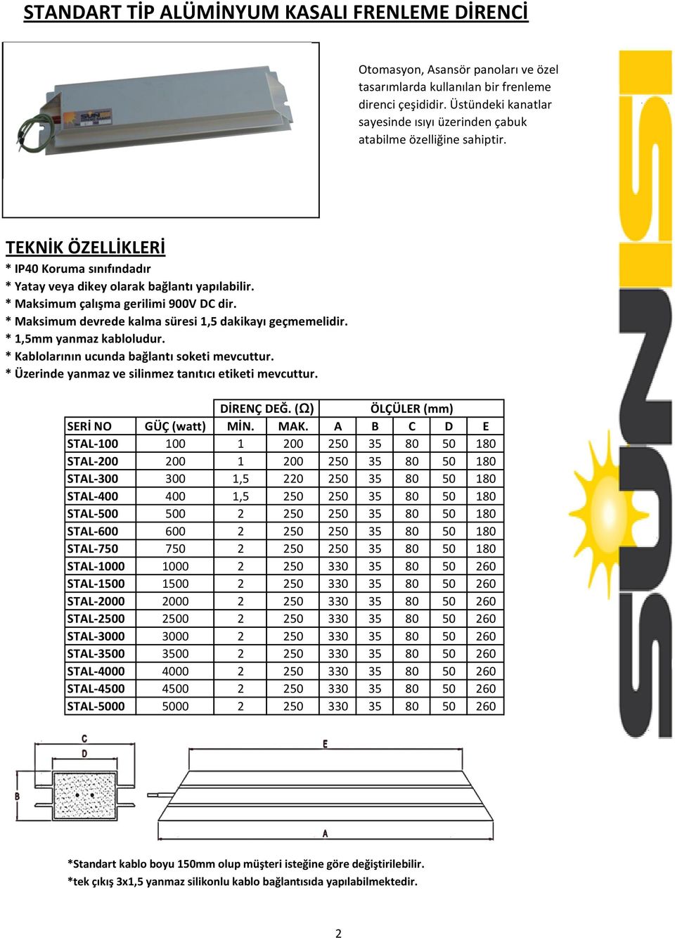 * Maksimum çalışma gerilimi 900V DC dir. * Maksimum devrede kalma süresi 1,5 dakikayı geçmemelidir. * 1,5mm yanmaz kabloludur. * Kablolarının ucunda bağlantı soketi mevcuttur.