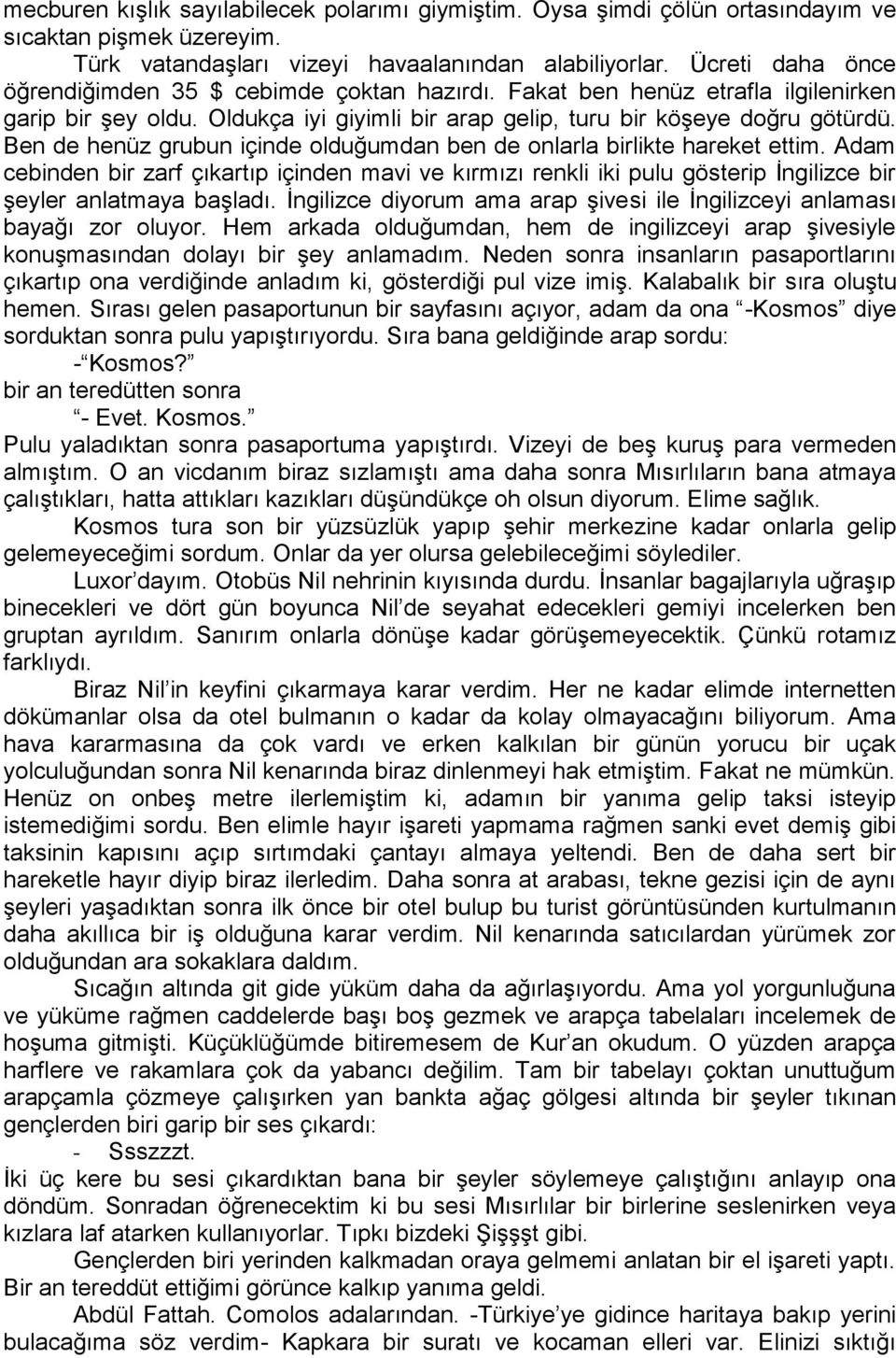 Ben de henüz grubun içinde olduğumdan ben de onlarla birlikte hareket ettim. Adam cebinden bir zarf çıkartıp içinden mavi ve kırmızı renkli iki pulu gösterip İngilizce bir şeyler anlatmaya başladı.