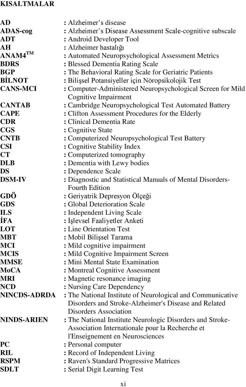 Dementia Rating Scale : The Behavioral Rating Scale for Geriatric Patients : Bilişsel Potansiyeller için Nöropsikolojik Test : Computer-Administered Neuropsychological Screen for Mild Cognitive