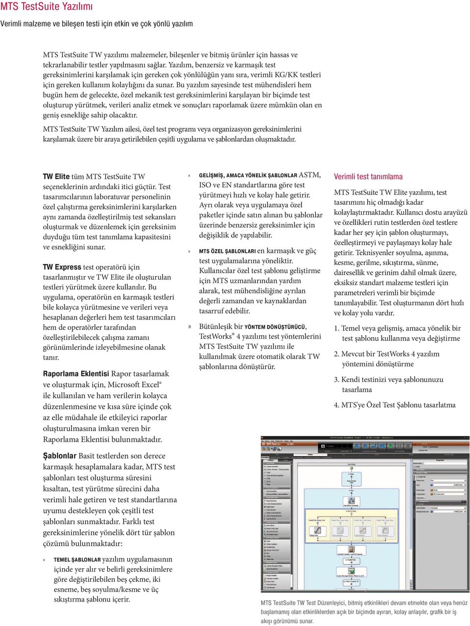 Bu yazılım sayesinde test mühendisleri hem bugün hem de gelecekte, özel mekanik test gereksinimlerini karşılayan bir biçimde test oluşturup yürütmek, verileri analiz etmek ve sonuçları raporlamak