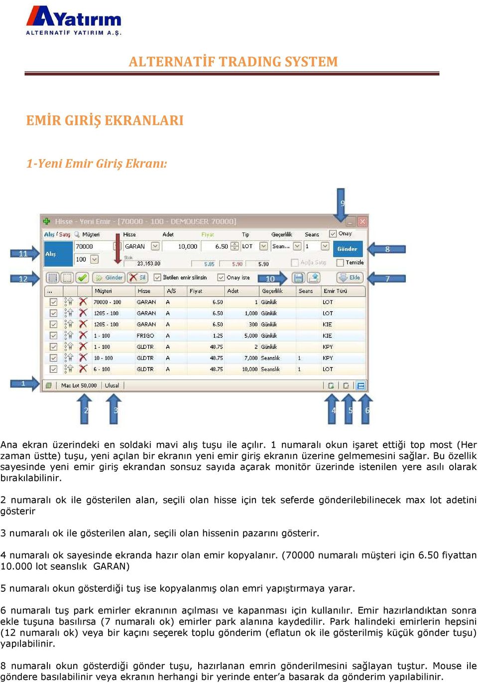 Bu özellik sayesinde yeni emir giriş ekrandan sonsuz sayıda açarak monitör üzerinde istenilen yere asılı olarak bırakılabilinir.