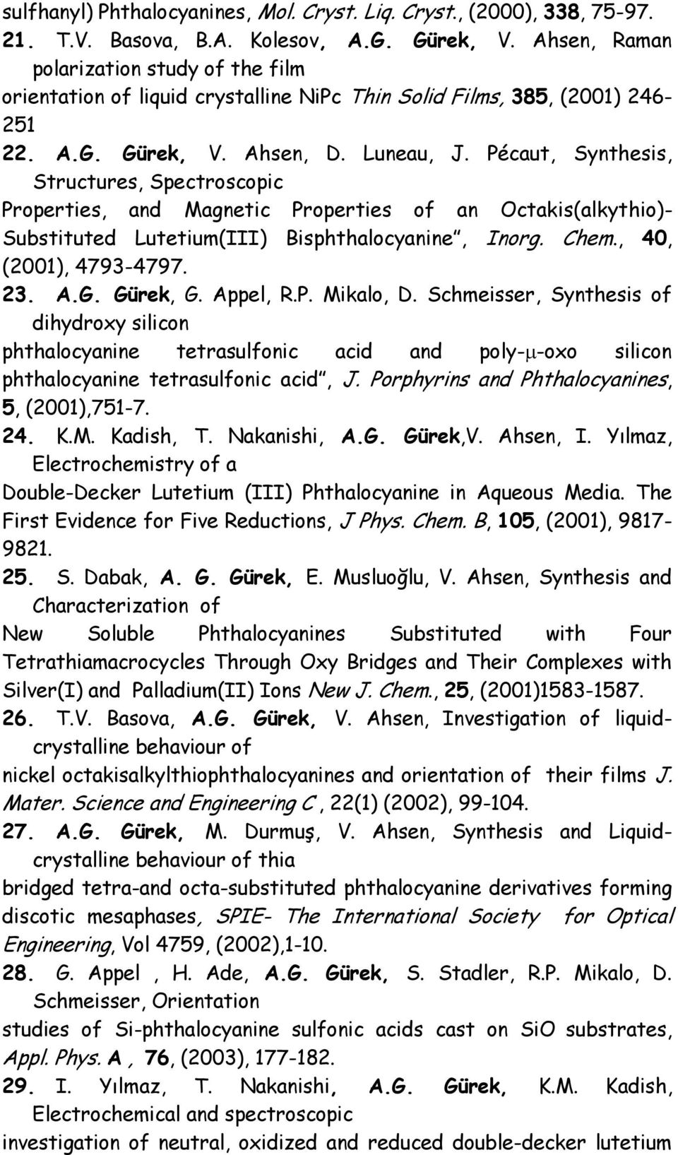 Pécaut, Synthesis, Structures, Spectroscopic Properties, and Magnetic Properties of an Octakis(alkythio)- Substituted Lutetium(III) Bisphthalocyanine, Inorg. Chem., 40, (2001), 4793-4797. 23. A.G.