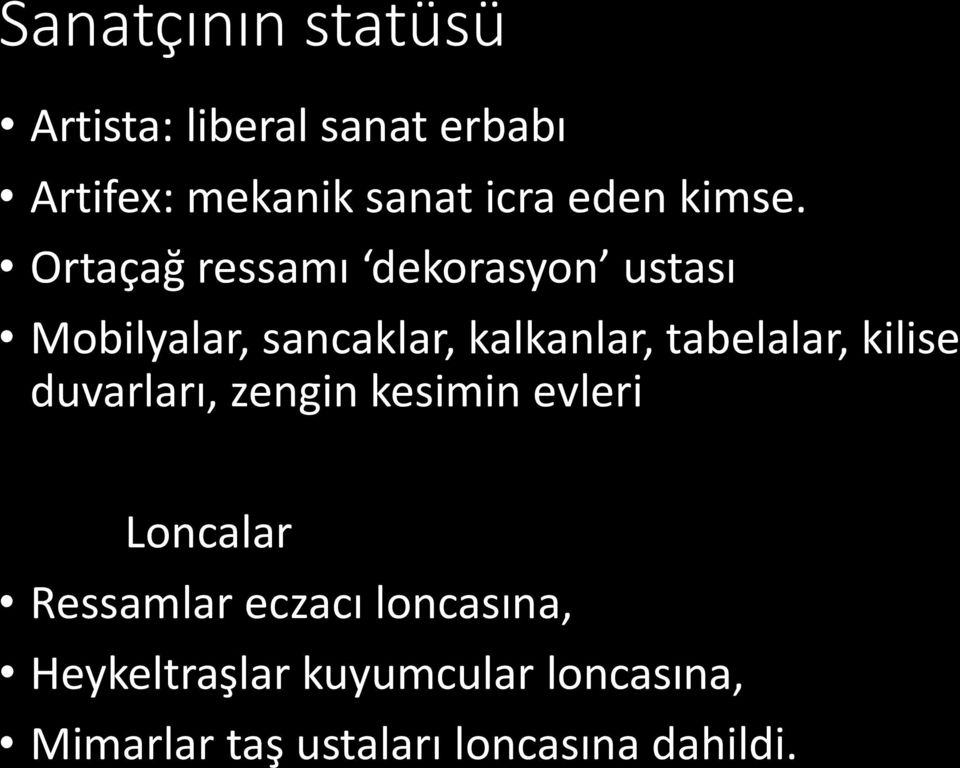 Ortaçağ ressamı dekorasyon ustası Mobilyalar, sancaklar, kalkanlar, tabelalar,