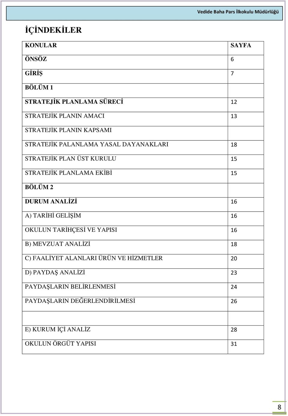 ANALİZİ 16 A) TARİHİ GELİŞİM 16 OKULUN TARİHÇESİ VE YAPISI 16 B) MEVZUAT ANALİZİ 18 C) FAALİYET ALANLARI ÜRÜN VE HİZMETLER