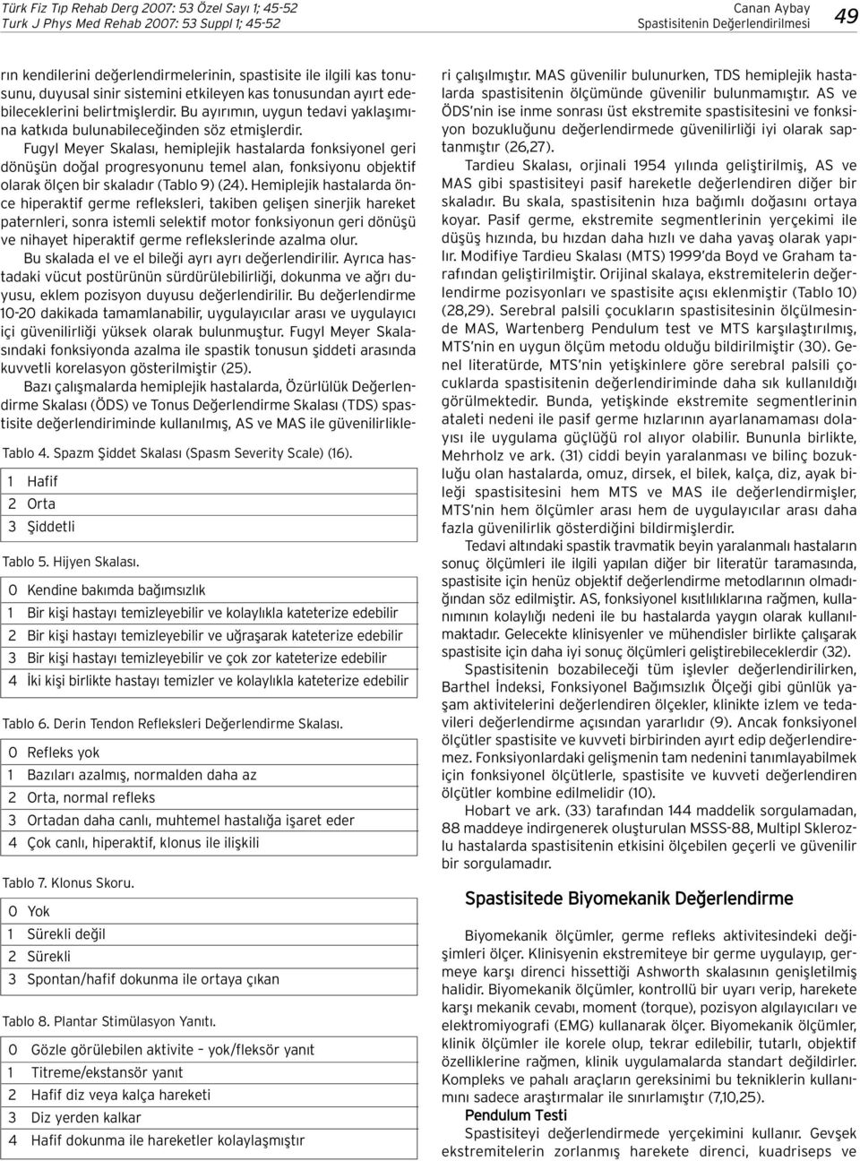 ve çok zor kateterize edebilir 4 ki kifli birlikte hastay temizler ve kolayl kla kateterize edebilir Tablo 6. Derin Tendon Refleksleri De erlendirme Skalas.