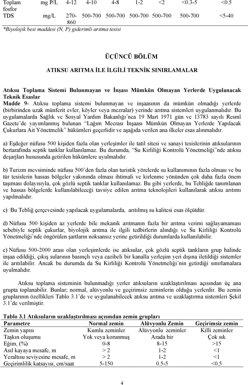 Sistemi Bulunmayan ve İnşası Mümkün Olmayan Yerlerde Uygulanacak Teknik Esaslar Madde 9- Atıksu toplama sistemi bulunmayan ve inşaasının da mümkün olmadığı yerlerde (birbirinden uzak münferit evler,