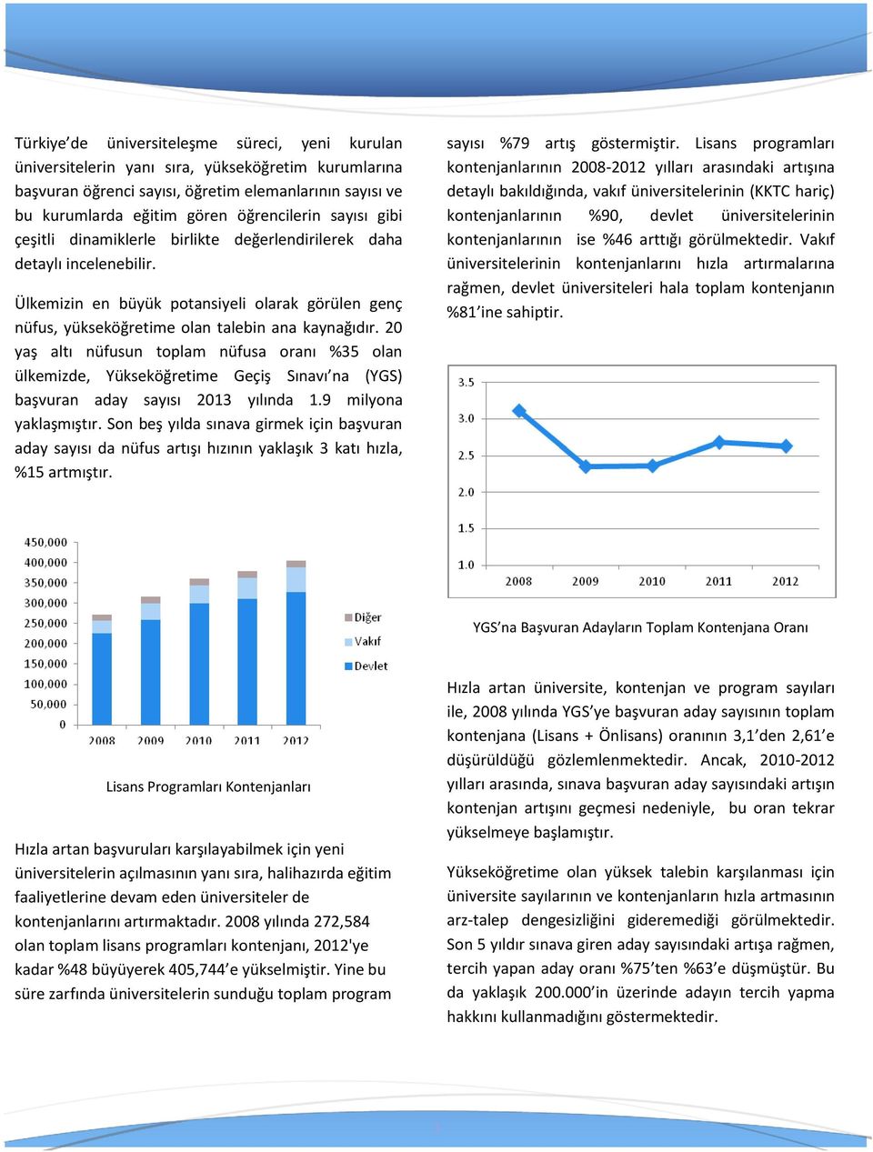 20 yaş altı nüfusun toplam nüfusa oranı %35 olan ülkemizde, Yükseköğretime Geçiş Sınavı na (YGS) başvuran aday sayısı 2013 yılında 1.9 milyona yaklaşmıştır.