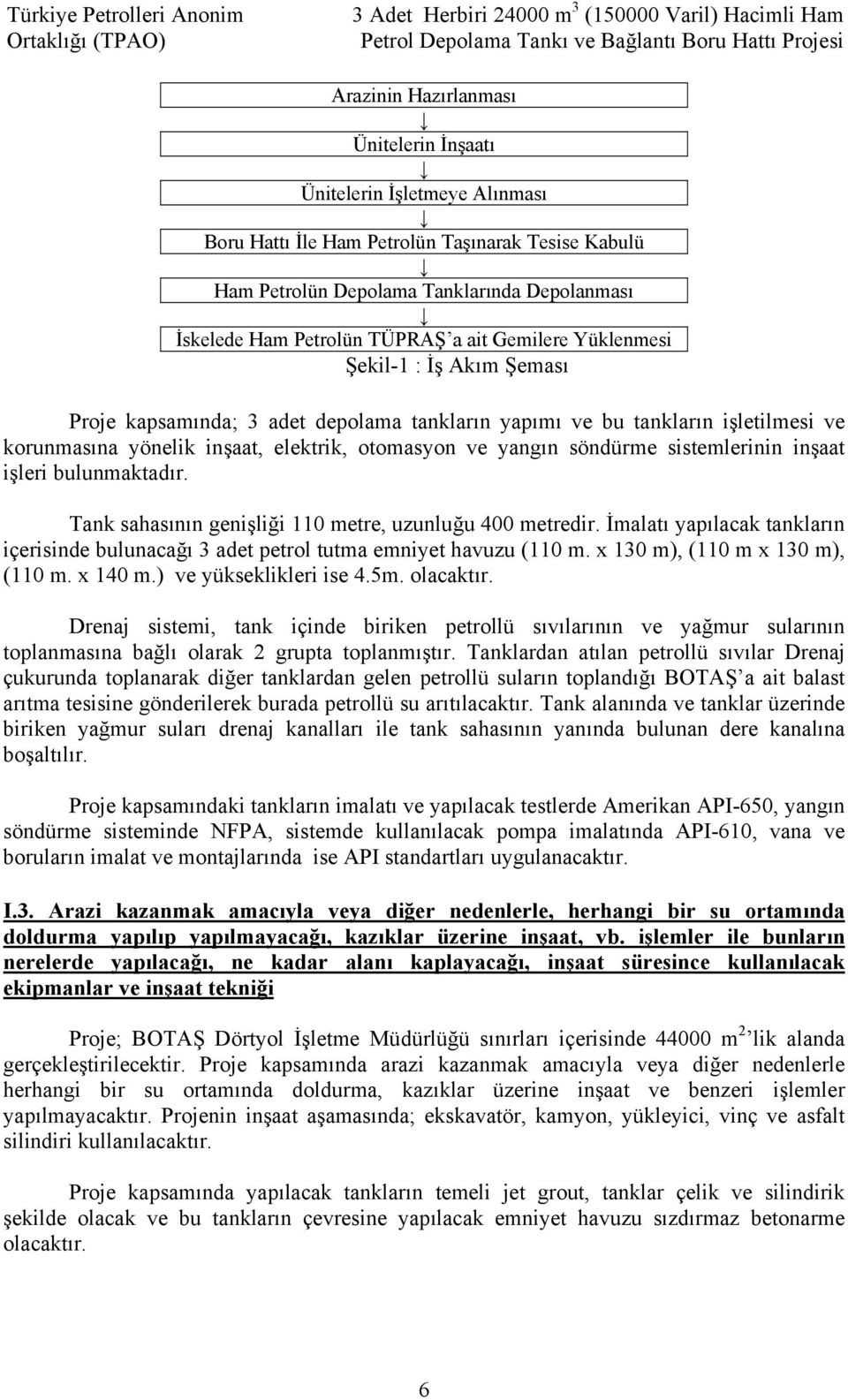 sistemlerinin inşaat işleri bulunmaktadır. Tank sahasının genişliği 110 metre, uzunluğu 400 metredir. İmalatı yapılacak tankların içerisinde bulunacağı 3 adet petrol tutma emniyet havuzu (110 m.