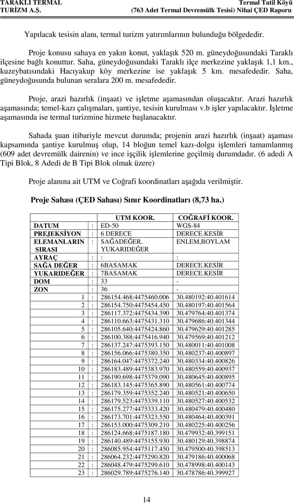 Saha, güneydoğusunda bulunan seralara 200 m. mesafededir. Proje, arazi hazırlık (inşaat) ve işletme aşamasından oluşacaktır.