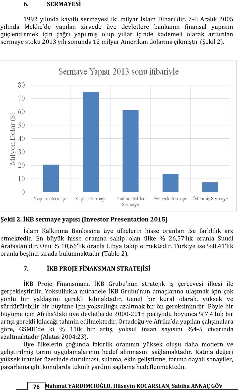 sonunda 12 milyar Amerikan dolarına çıkmıştır (Şekil 2). Şekil 2. İKB sermaye yapısı (Investor Presentation 2015) İslam Kalkınma Bankasına üye ülkelerin hisse oranları ise farklılık arz etmektedir.