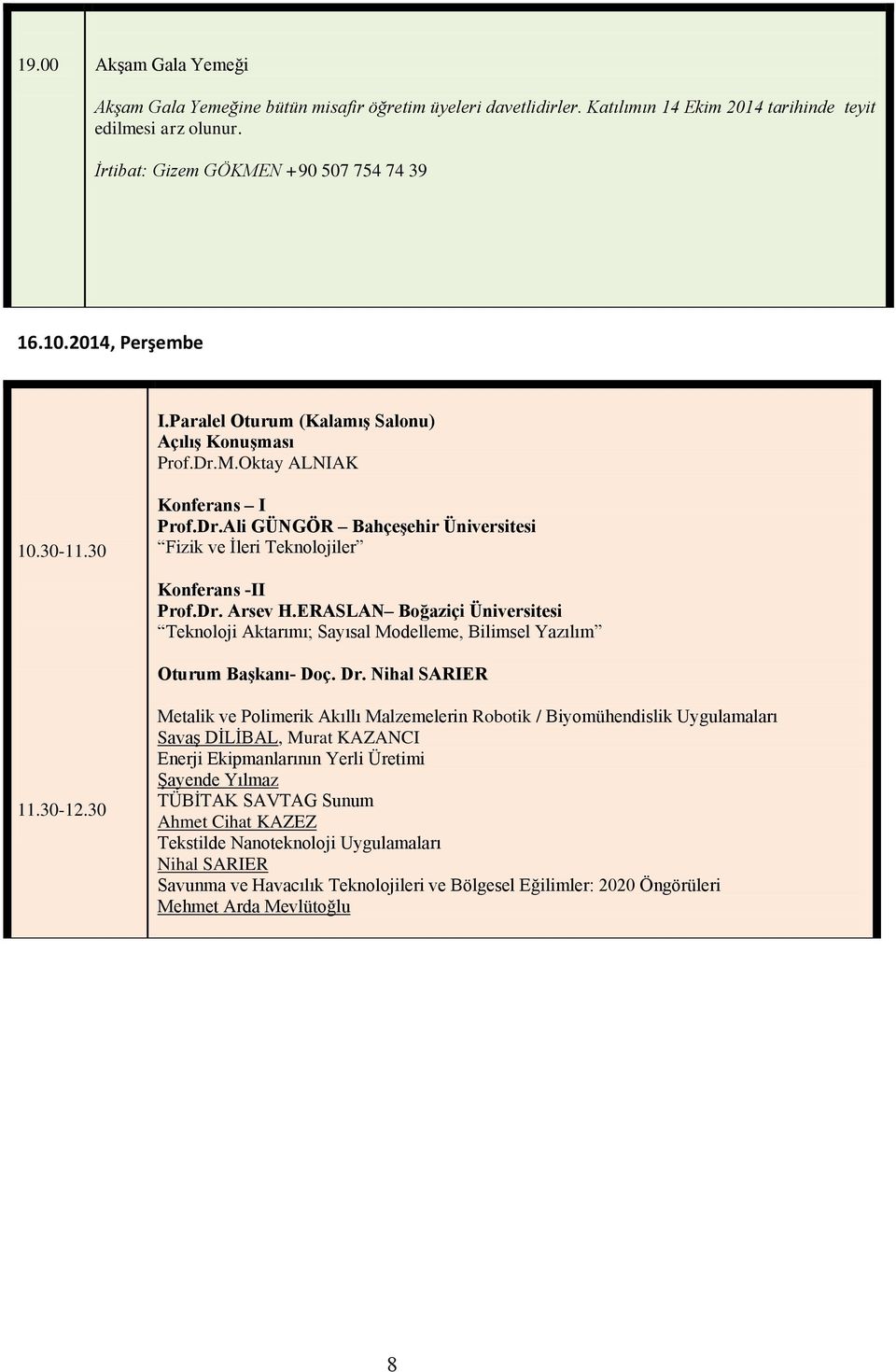 Dr. Arsev H.ERASLAN Boğaziçi Üniversitesi Teknoloji Aktarımı; Sayısal Modelleme, Bilimsel Yazılım Oturum Başkanı- Doç. Dr. Nihal SARIER 11.30-12.