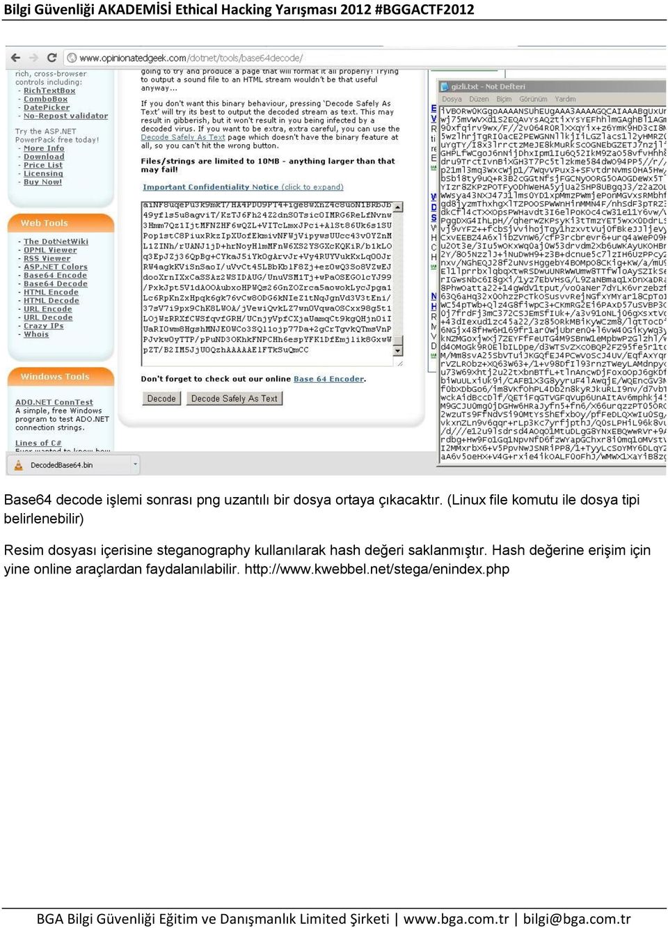 steganography kullanılarak hash değeri saklanmıştır.