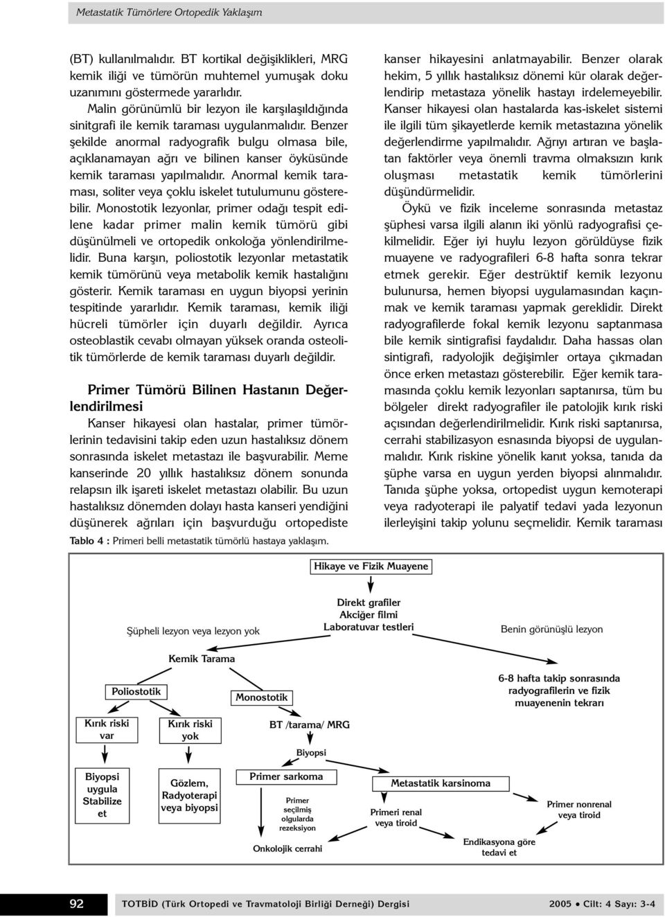 Benzer þekilde anormal radyografik bulgu olmasa bile, açýklanamayan aðrý ve bilinen kanser öyküsünde kemik taramasý yapýlmalýdýr.