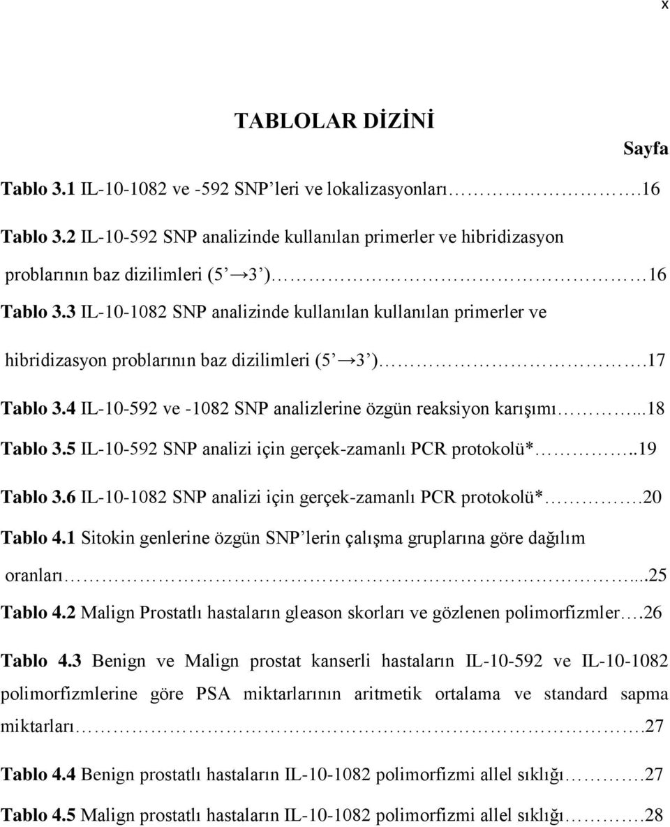 3 IL-10-1082 SNP analizinde kullanılan kullanılan primerler ve hibridizasyon problarının baz dizilimleri (5 3 ).17 Tablo 3.4 IL-10-592 ve -1082 SNP analizlerine özgün reaksiyon karışımı...18 Tablo 3.