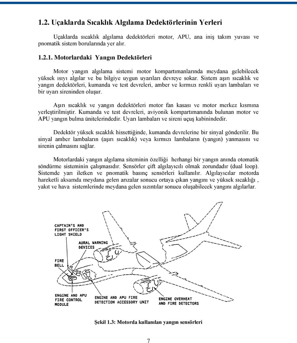 AĢırı sıcaklık ve yangın dedektörleri motor fan kasası ve motor merkez kısmına yerleģtirilmiģtir. Kumanda ve test devreleri, aviyonik kompartımanında bulunan motor ve APU yangın bulma ünitelerindedir.