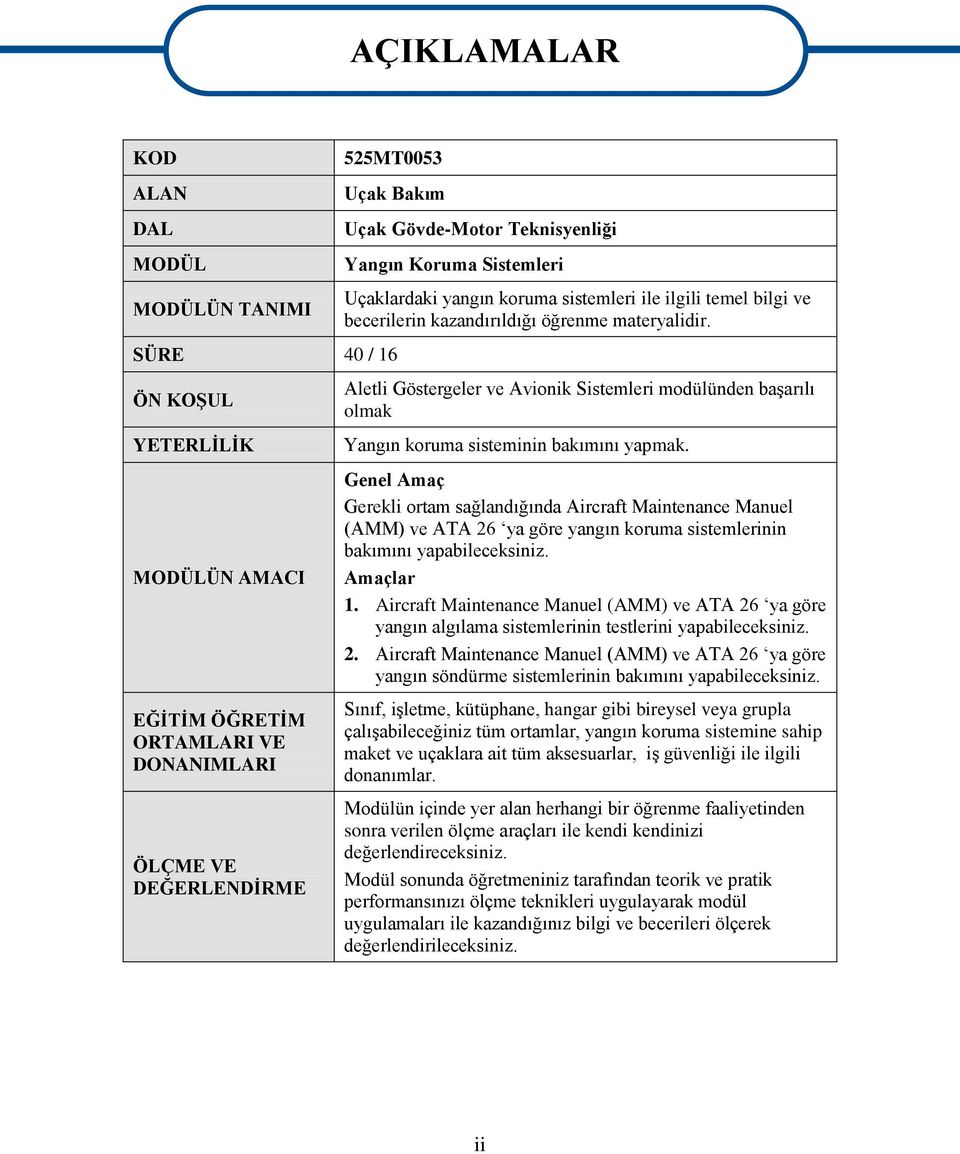 Aletli Göstergeler ve Avionik Sistemleri modülünden baģarılı olmak Yangın koruma sisteminin bakımını yapmak.