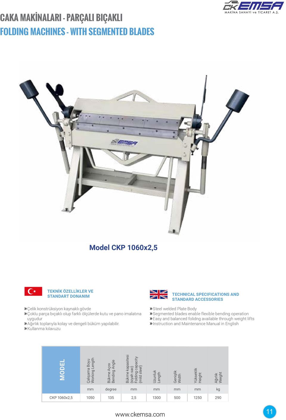 Kullanma kılavuzu Steel welded Plate Body Segmented blades enable flexible bending operation Easy and balanced folidng available through weight lifts Instruction