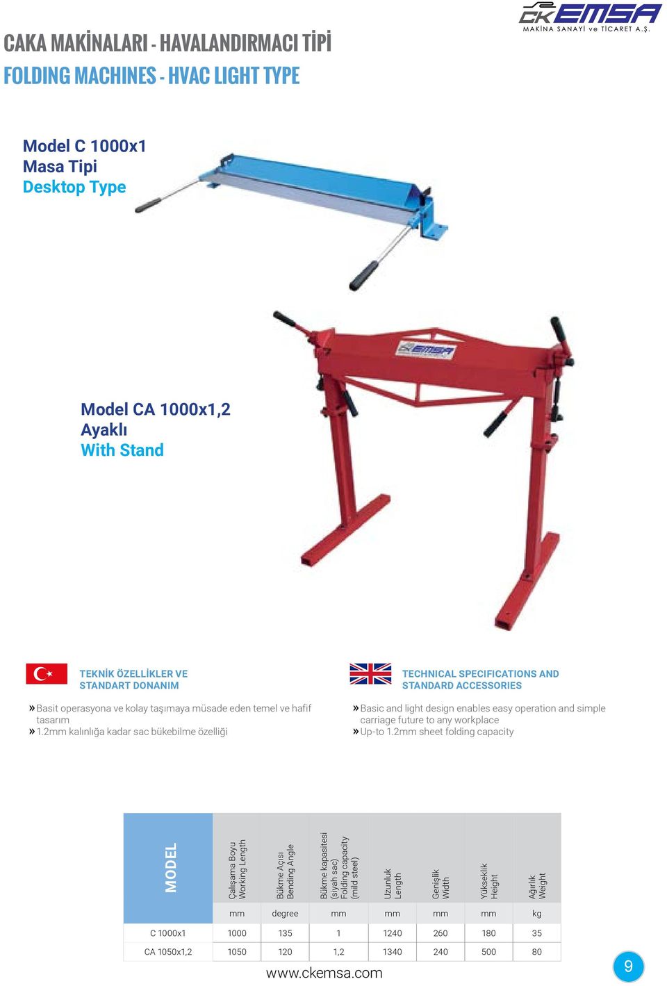 2mm kalınlığa kadar sac bükebilme özelliği Basic and light design enables easy operation and simple carriage future to any workplace Up-to 1.