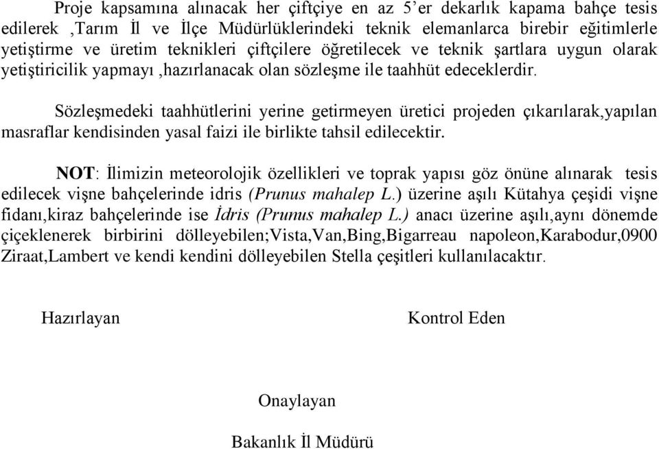 Sözleşmedeki taahhütlerini yerine getirmeyen üretici projeden çıkarılarak,yapılan masraflar kendisinden yasal faizi ile birlikte tahsil edilecektir.