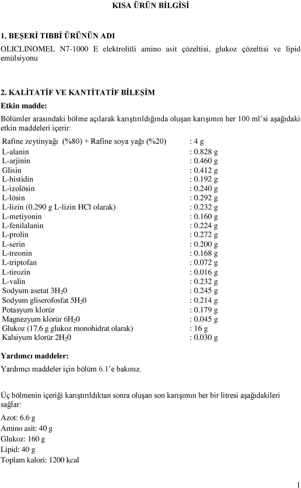 soya yağı (%20) L-alanin L-arjinin Glisin L-histidin L-izolösin L-lösin L-lizin (0.