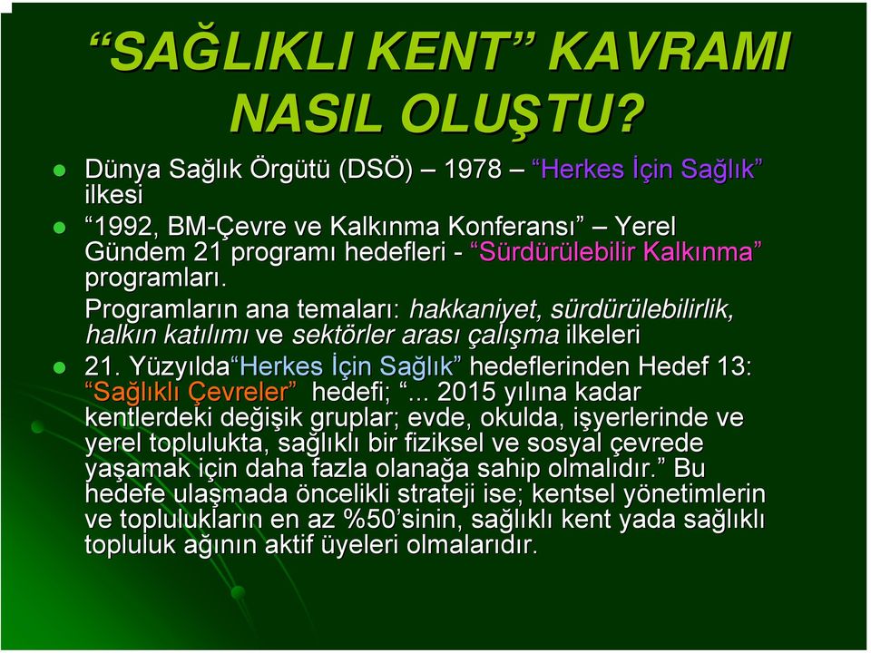 Programların n ana temaları: hakkaniyet, sürds rdürülebilirlik, halkın n katılımı ve sektörler arası çalışma ilkeleri 21.