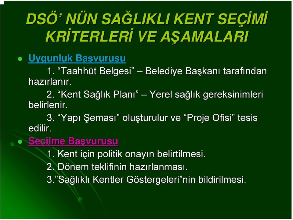 Kent Sağlık k Planı Yerel sağlık k gereksinimleri belirlenir. 3.