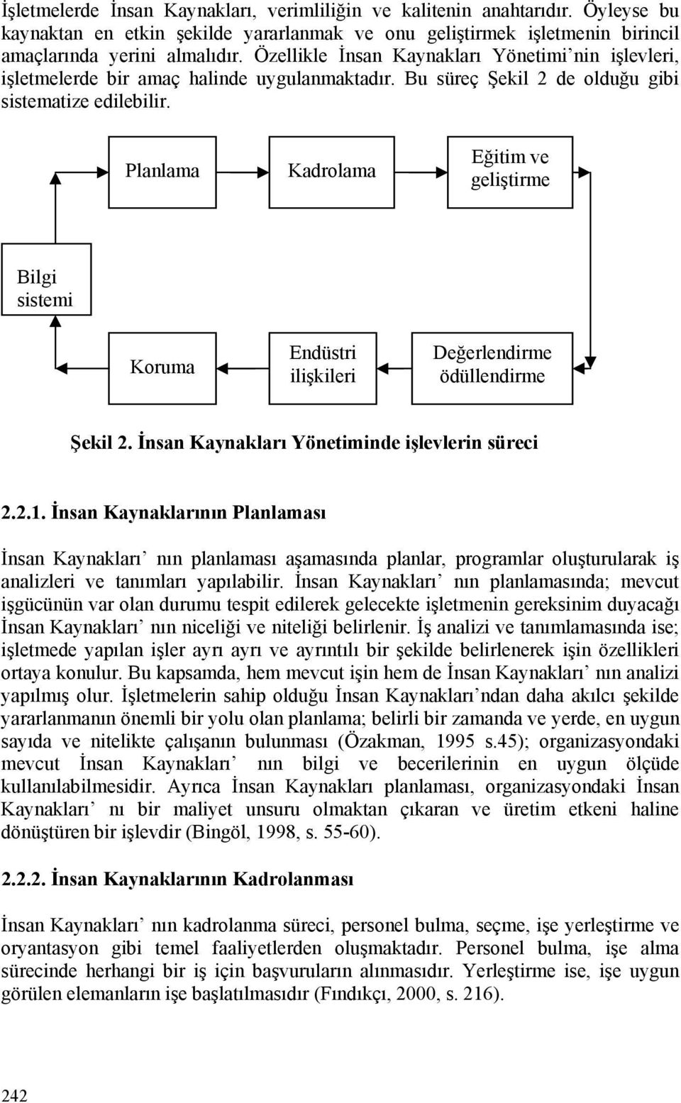 Planlama Kadrolama Eğitim ve geliştirme Bilgi sistemi Koruma Endüstri ilişkileri Değerlendirme ödüllendirme Şekil 2. İnsan Kaynakları Yönetiminde işlevlerin süreci 2.2.1.