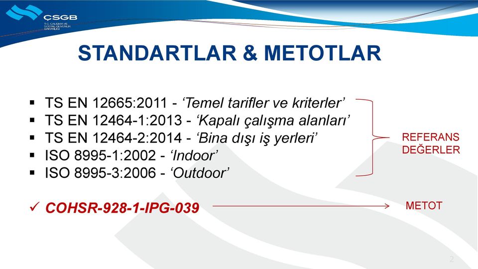 12464-2:2014 - Bina dışı iş yerleri ISO 8995-1:2002 - Indoor
