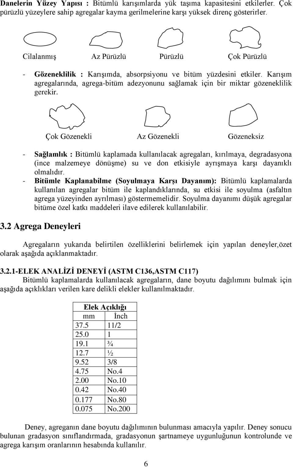 Karışım agregalarında, agrega-bitüm adezyonunu sağlamak için bir miktar gözeneklilik gerekir.