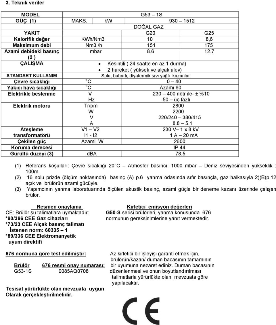 Azamı 60 Elektrikle beslenme V Hz 230 400 nötr ile- ± %10 50 üç fazlı Elektrik motoru Tr/pm W V A 2800 2200 220/240 380/415 8.8 5.