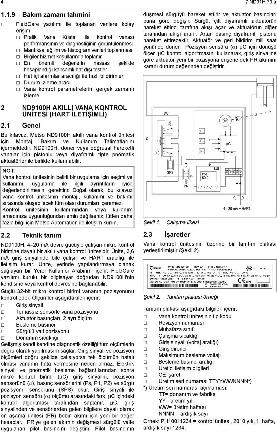 1.9 Bakım zamanı tahmini FieldCare yazılımı ile toplanan verilere kolay erişim Pratik Vana Kristali ile kontrol vanası performansının ve diagnostiğinin görüntülenmesi Mantıksal eğilim ve histogram