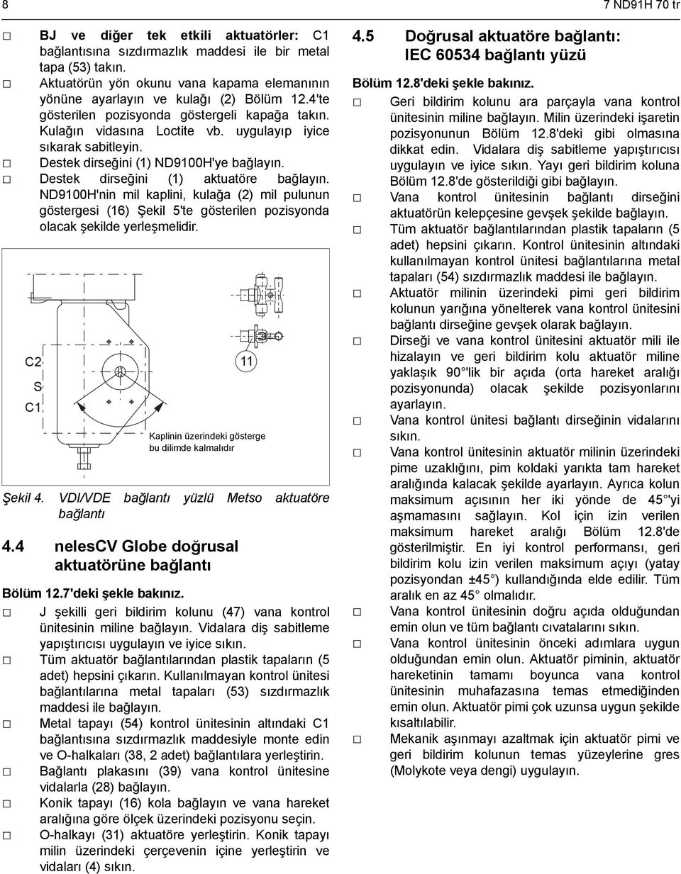 Destek dirseğini (1) ND9100H'ye bağlayın. Destek dirseğini (1) aktuatöre bağlayın.